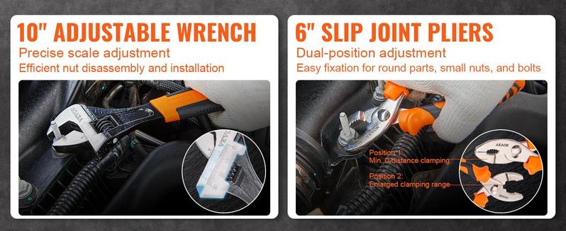 VEVOR 8-Piece Pliers Set, TikTokShopBlackFriday, High Carbon Steel, 12"/10"/8" Groove Joint Pliers, 8" Linesman's Pliers, 6" Slip Joint Pliers, 8" Long Nose Pliers, 6" Diagonal Cutter, 10" Adjustable Wrench, and Tool Bag