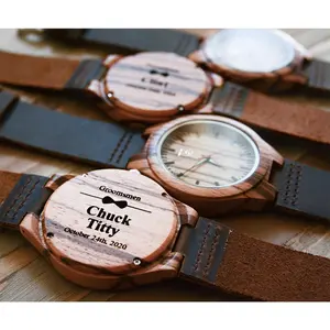 Engraved Wood Watches For Groomsmen With Premium Leather Band