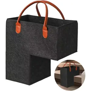 Felt Foldable Lever Stair Step Box with Leather Handle - Durable Home Organizer, 16 x 9.8 x 16.5 inches, Fits Both Steps of Stairs for Toys, Clothes (Dark Grey), Organization Ideas, Clever Storage