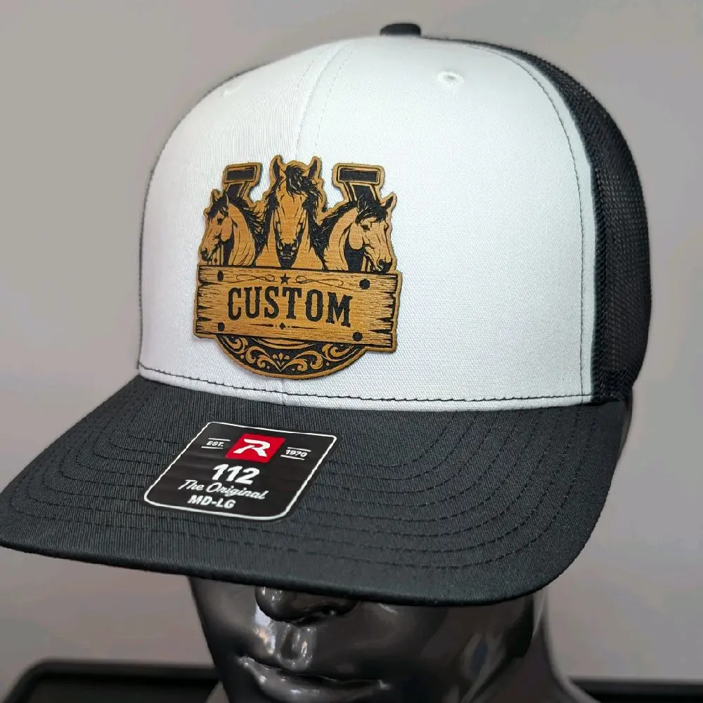 Custom Horse Leather Patch Richardson 112 Trucker Hat | Personalized Western Cowboy Hat