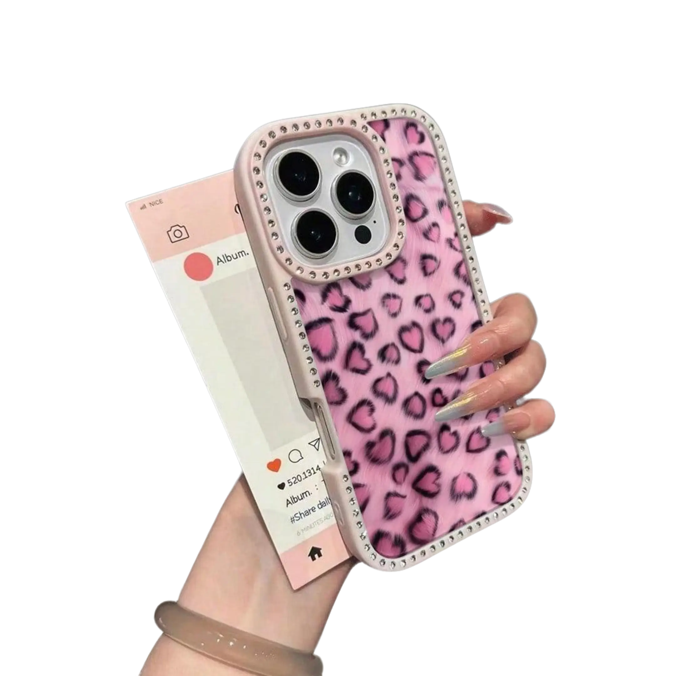 Diamond Pentagram, Leopard Pattern Rhinestone TPU Cellphone Case - Flexible Shell, Handheld Cover, Accessories for iPhone Series, Pro Max Line (17,16,15,13,12,11 Pro Max; 14)