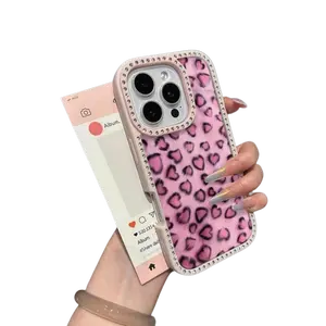 Diamond Pentagram Leopard Pattern Case for iPhone 17 16 15 Pro Max 14 13 12 11 Pro Max Perfect Fit with Rhinestones
