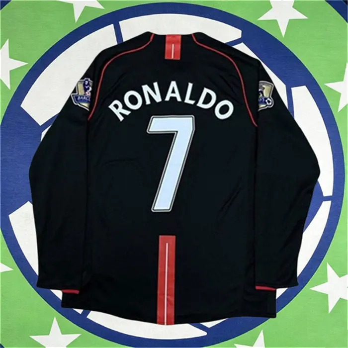 2007 2008 Away Retro Black No.7 Ronaldo Long Sleeved Soccer jersey