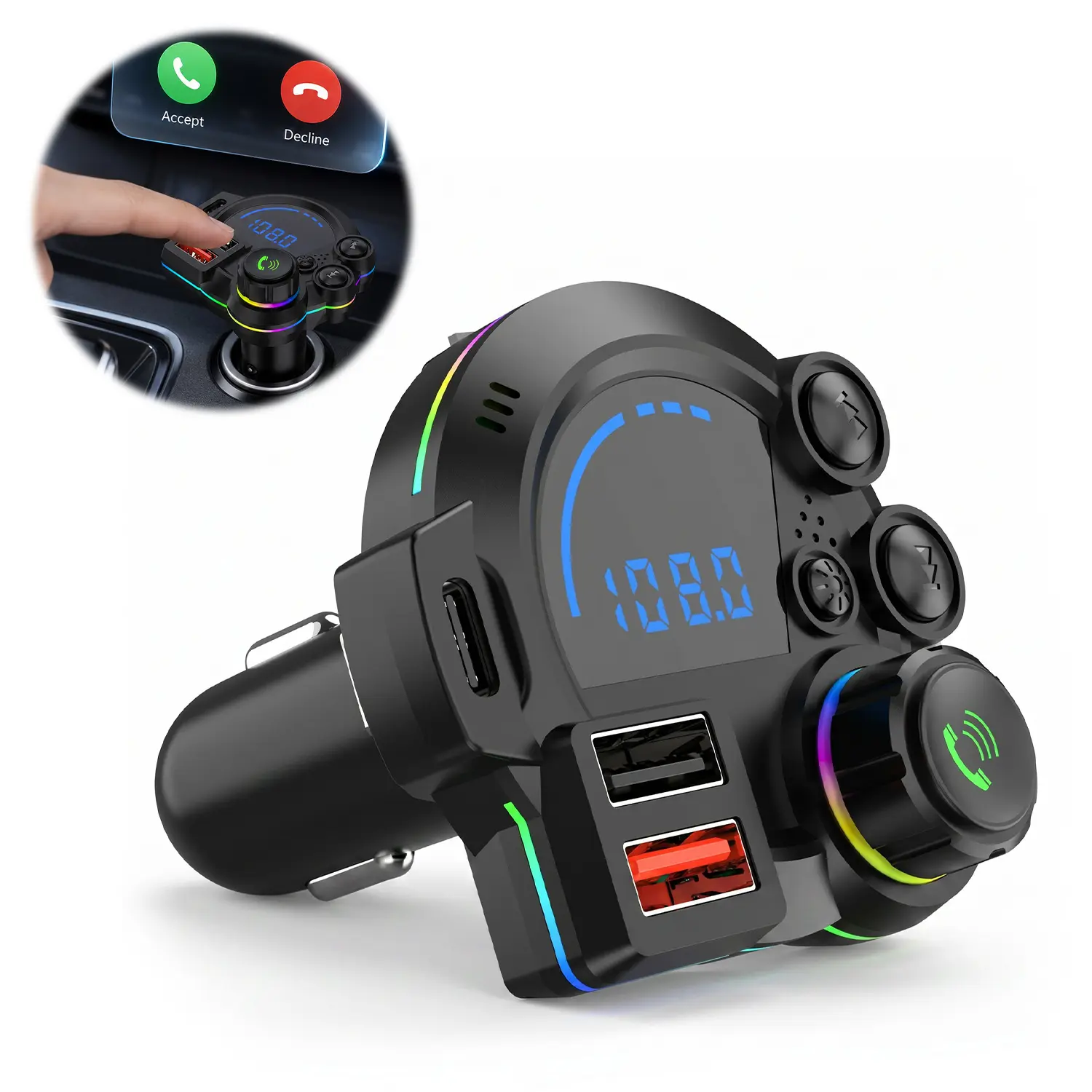 PD 30W Type-C Car Charger & Bluetooth 5.3 FM Transmitter, ‌Premium Wireless FM Transmitter with QC3.0 + PD20W Fast Charge – BT V5.3 for Superior Audio and Hands-Free Calling#SummerWins