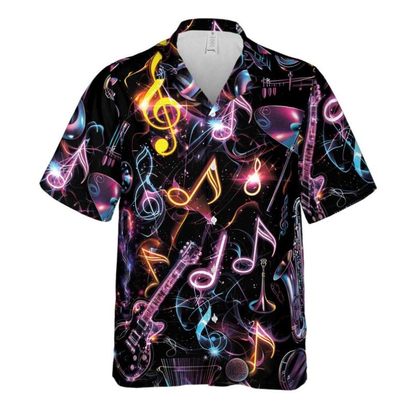 Mysterious Neon Music Note Guitar Hawaiian Shirt S-5XL