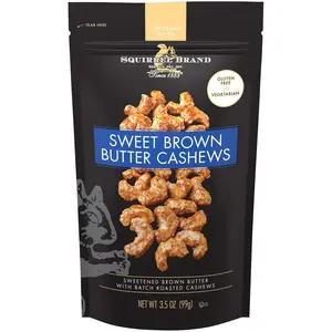 Sweet Brown Butter Cashews, 3.5 Ounces Resealable Bag, Gluten Free, Vegetarian