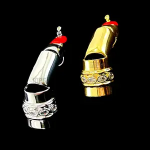 Chrome Cyberpunk Knuckle Ring; Android Full Finger Jewelry in Gold and Silver with Enamel Nail Illusion; Rhinestone Details & Dangle; Articulated and Adjustable