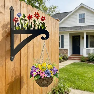 Vintage Iron Metal Flower Outdoor Hanging Rack, Hanging Baskets, Hanging Plant Basket, Patio Hanging Planters, Waterproof Rust-Resistant, Dual-Sided Colorful Design, Suitable for Indoor/outdoor Decor