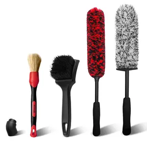 YeewayVeh Car Wheel Brush Set, 4 Pack Soft Microfiber & Scratch-Free Long Handle Wheel Tire Brushes with Detailing Brush for Car Vehicle Motorcycle Rim Tyre Fenders Engine Exhaust Tips Car Wash Kit