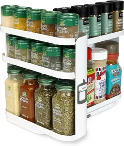 Cabinet Spice Rack Organizer – Slide & Rotate Seasoning Rack with 3 Snap-In Adjustable Shelves for 5-Tier Storage – Magnetic Modular Design – Dimensions: 8.9”H x 6.1”W x 10.8”D