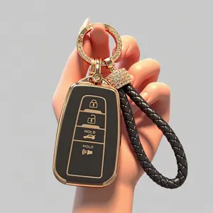 Compatible with Toyota Key Fob Cover with Keychain Fit For 2020-2022 Highlander Prius Corolla 2018-2024 Camry RAV4 Avalon C-HR GT86 (black white)