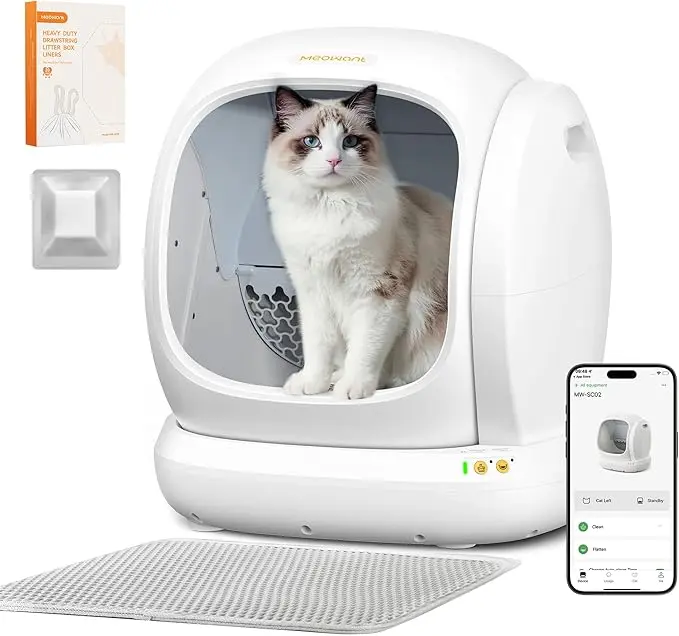 Meowant SC02 75L Large Automatic Litter Box - Self-Cleaning, App-Controlled, Open, Clay-Based Compatible, Pee Guard, Odor Removal, Anti-Pinch, Easy Installation for Multi-Cat Households (Pet Lover Essential)
