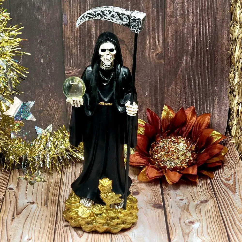 9" Santa Muerte Black Statue Holy Death Santisima Muerte On Money Religious Decor