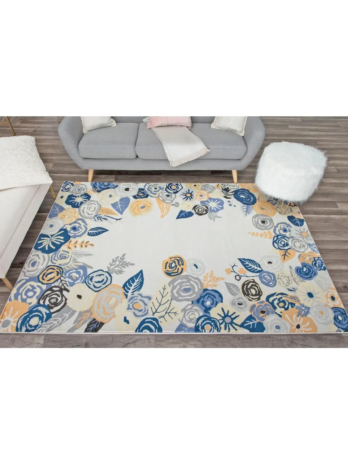 212 MAIN Hanna Floral Print Machine-Made Shiny Pile Area Rug, RA30523 VA35D, 9x12 ft, Golden Ivory Transitional Beige, Indoor-Use Textile Carpet