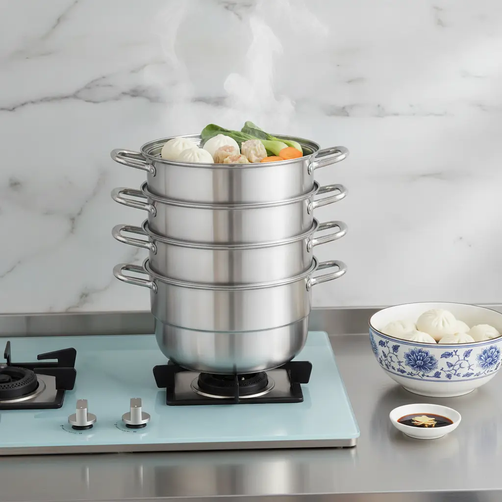 5 Tier 304 Stainless Steamer Pot 9L for Gas Induction Stove Shrimp Bun Noodle Use 5 Tier 304 Stainless Steamer Pot 9L for Gas Induction Stove Shrimp Bun Noodle Use