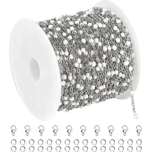 UMAOKANG 10 Meters Stainless Steel Jewelry Chains Bulk White Enamel Bead Necklace Bracelet Chain for Jewelry Making Jewelry Findings