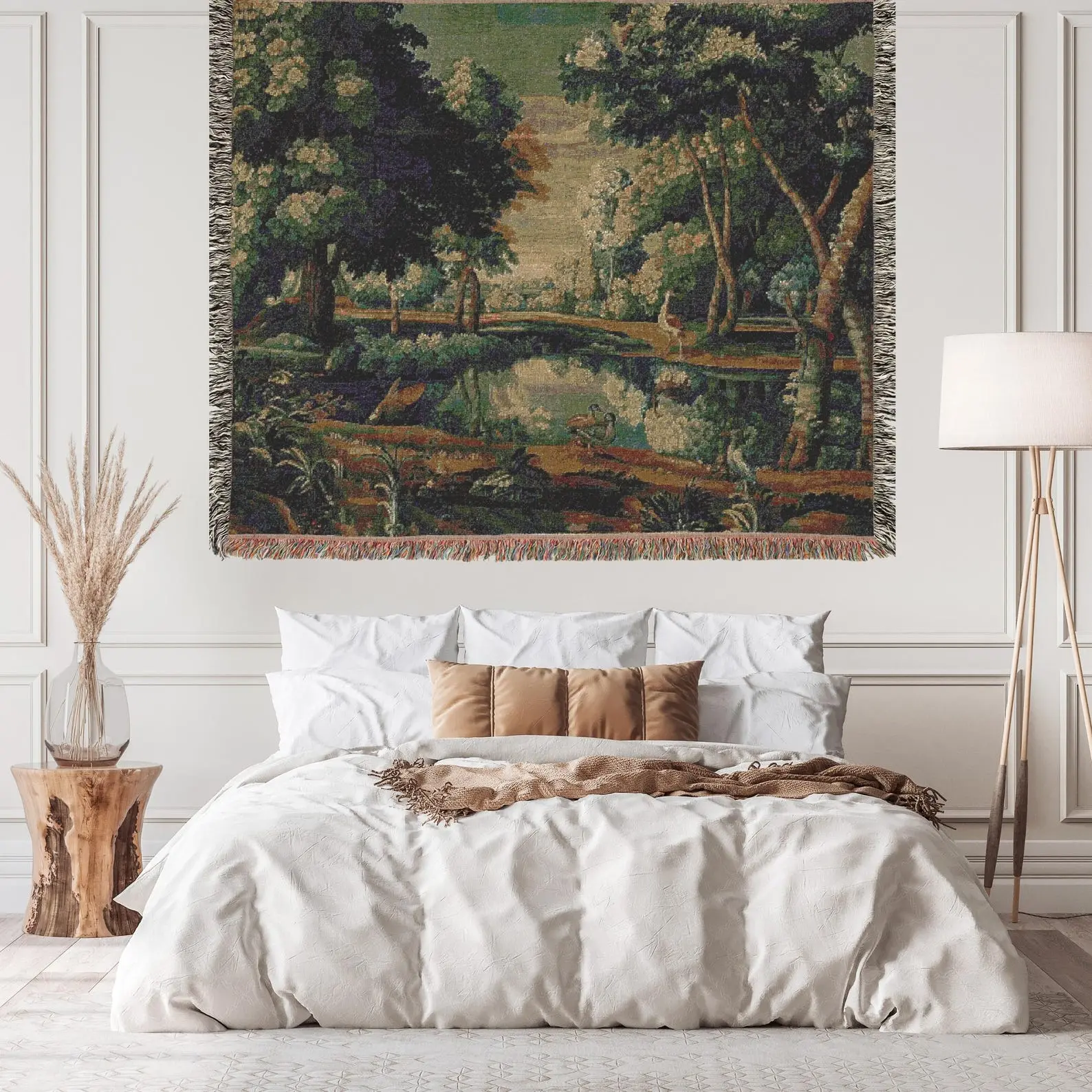 French Tapestry Woven Blanket, Verdure with Pond Amidst The Trees, French Home Decor Throw, Wall Hanging, Gift for Art Lovers, Cozy Couch