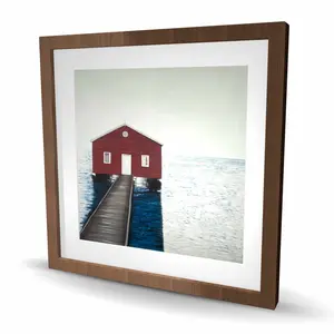 212 MAIN 24x24 in. Framed Matted Print Wall Art - Tranquil Boathouse-Bridge Photo, Decorative Home & Office Accent, Thoughtful Gift, Decoration
