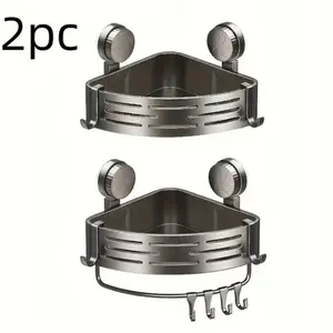 2pcs Suction Cup Triangle Bathroom Corner Wall Mounted Rack, No-Drill Washbasin Toilet Plastic Storage Organizer, Bathroom Decor & Essentials, Corner Shower Caddy, Bathroom Organizing Accessories