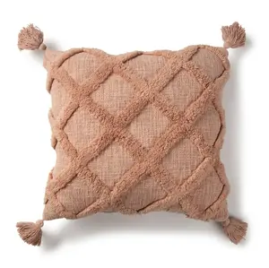 Tufted Trellis Decorative Throw Pillow, 20" x 20", Coral