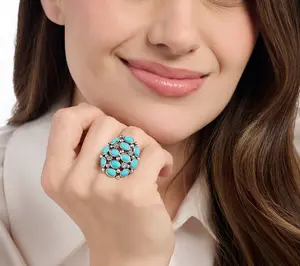 American West Sterling Oval Kingman Turquoise Cluster Ring