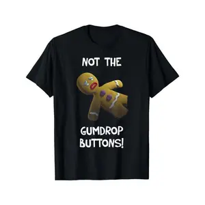Funny "Not the Gumdrop Buttons!" Gingerbread for Man Graphic T-Shirt -Soft Breathable Cotton Tee with Funny Cookie Design, Machine Washable Unisex Shirt for Men, Christmas & Easter Gifts Casual Everyday & Party Wear, Holiday Gift, Playful Print