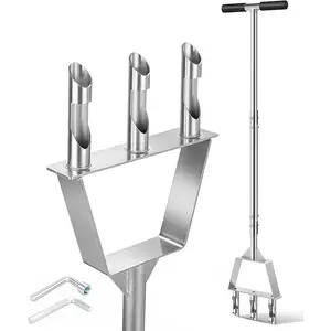 Manual Core Aerator Lawn Tool, Stainless Steel Lawn Aerator Tool with 3 Hollow Tines, Semi-Assembled Grass Aerator Core Aeration Tool for Lawn