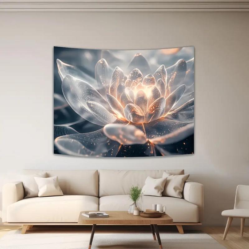 1 Elegant Glowing for Lotus Flower Tapestry - Luxurious Polyester Wall Hanging with Ethereal Lighting, Perfect for Living Room, Bedroom, Office, Party Decor - No Power Needed, Feather-Free, Zen Home Decor