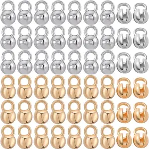 Beebeecraft 1 Box 80Pcs Bead Tips Knot Covers 18K Gold Plated Brass Clamshell End Cap Crimp Bead Covers for Jewelry Making Findings Kit DIY Crafts