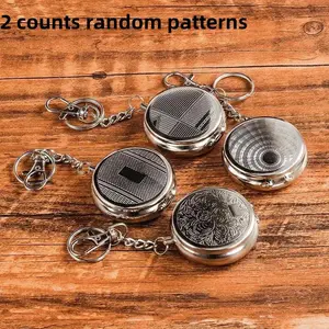 Random Creative Mini Ashtray with Lid, 2 Counts Metal Travel Ashtray, Portable Durable Ashtray for Home Office Outdoor Camping, Indoor Outdoor Decorative