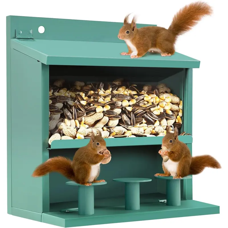 Wildpark Hanging Squirrel Feeder - Outdoor Tree Mounted Mini Chipmunk Picnic Bench Table, Sturdy Metal House Box, Stronger Than Wooden Structures, Elegant Green Yard Accent