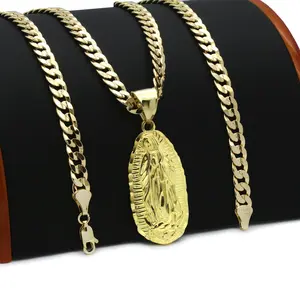 Virgin Mary / Guadalupe High-End Brass Pendant & 14K Stamped 6mm 20" 24" Cuban Chain Hip Hop Necklace Fashion Jewelry