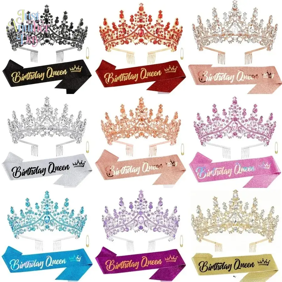Baroque Rhinestone Birthday Queen Accessory Set - Fashion Headbands, Sash With Pin, Crown Tiara, Shiny Decorations, Comfortable Wear for Birthday Parties, Elegant Celebrations