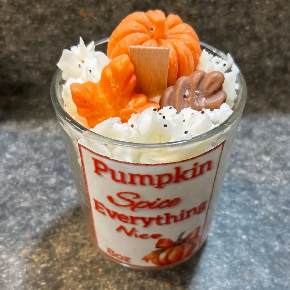 Pumpkin Spice & Everything Nice 8oz Scented Candle with Pumpkin and Leaf Decorations
