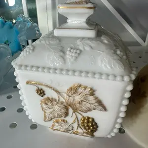 Westmoreland Wedding Cake Box Dish 5.5x4x4” Milk Glass Trinket Jewelry