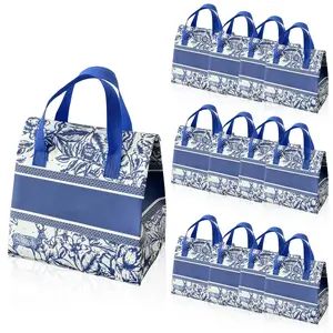 Floral Pattern Lunch Bag Set, 15pcs/set Reusable Insulated Bag with Handle, Gift Bag for Cake, Milk Tea and Lunch Delivery, Party Gift for Friends, Lunch Cooler Bag