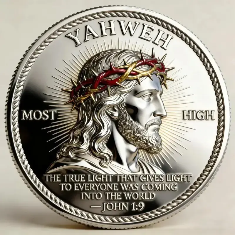 Yahweh Most High Christian Jesus Challenge Coin with Crown of Thorns, Dual-Sided Hebrew Scripture Design, "Living in His Promises" Faith & Cross Commemorative Coin, Religious Gift for Church & School,Perfect Christmas Gift