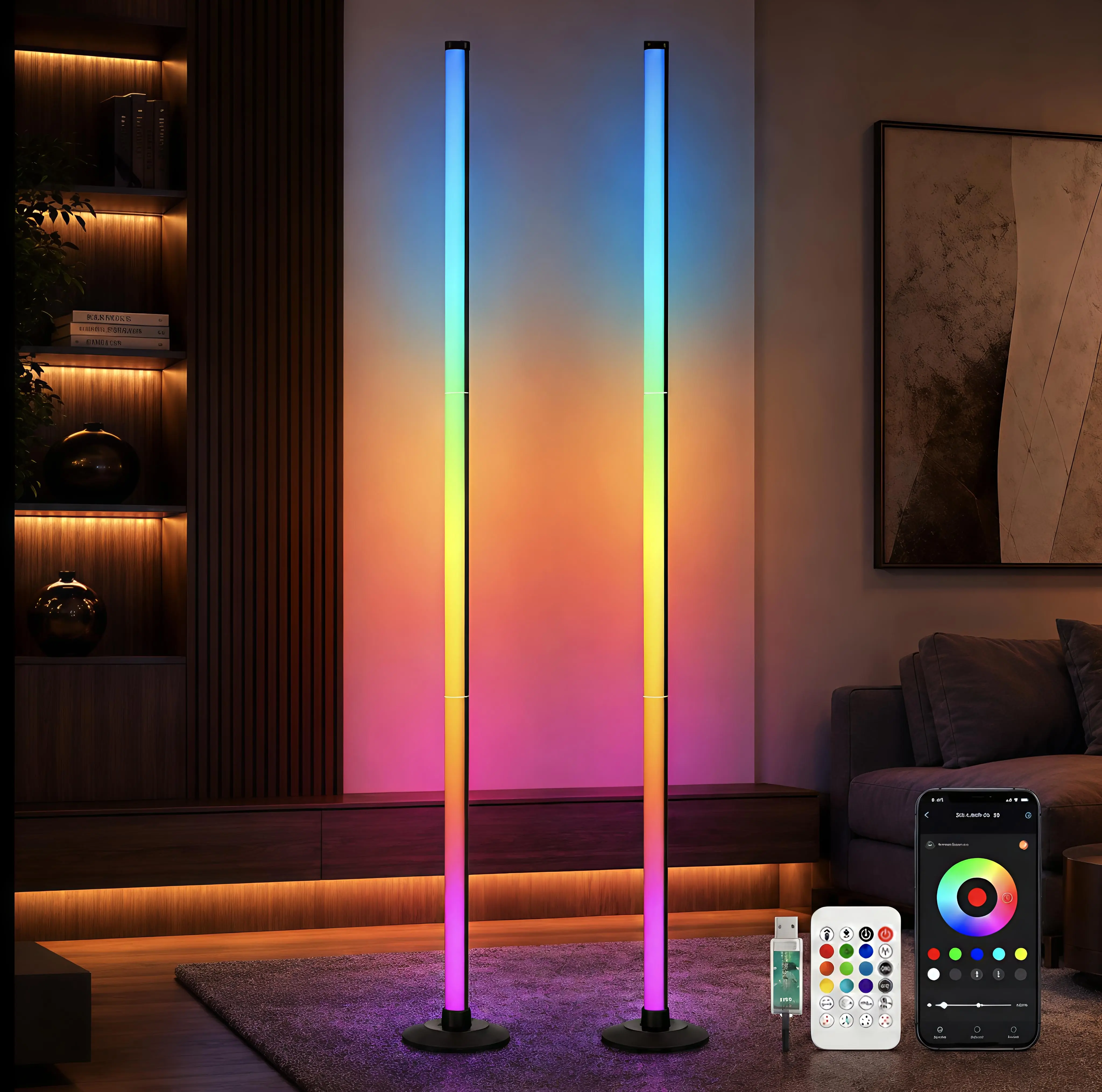 Corner Floor Lamp, RGBIC LED Corner Lamp withSmart Modern Floor Lamp, App & Remote Control,Music Sync mode, Color-Changing Standing Lampfor Bedrooms, Living Rooms, and Gaming Rooms rgblight effect indoor ambient atmosphere decoration