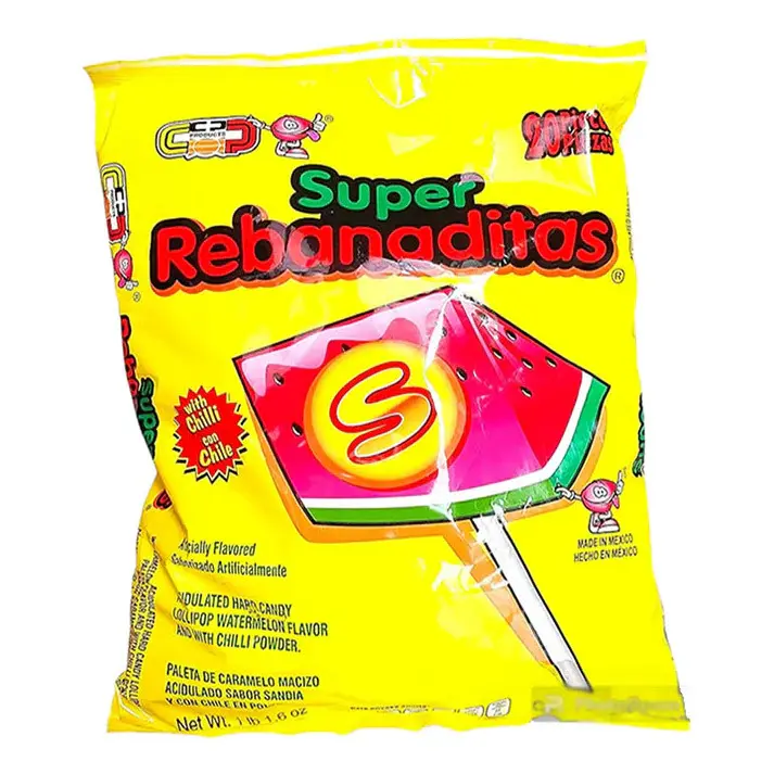 Rebanaditas Paletas Spicy Watermelon Lollipop Sucker 20 Pcs Mexican Hard Candy Chili Pops Sweet Snack Dulces Mexicanos Candies