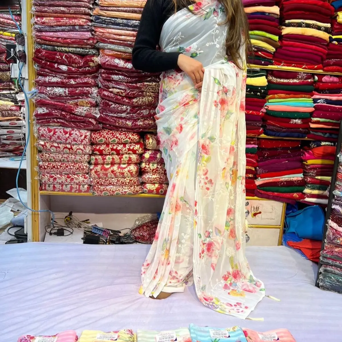 Japanese sari with sitara/ thread work( fall pico done )