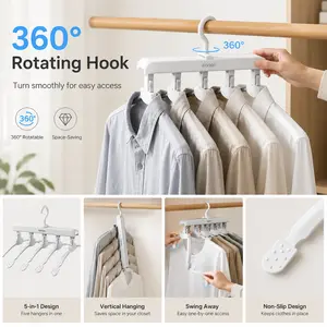 5-in-1 Rotating Clothes Hanger Organizer, Space Saving Closet Hanger with 360° Hook, Foldable Shirt Hanger for Wardrobe Storage  Hanging outdoorfun