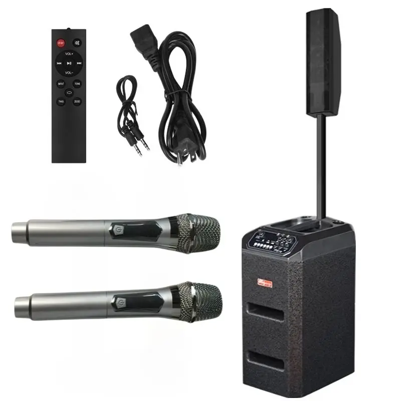 Rechargeable Bluetooth Line Array Column PA DJ System, 8" Driver, Dual Wireless Mics, 6H Playtime & TWS, Battery or Plug-in Power Available, BT/FM/TF, Loud Sound for Home Karaoke and Outdoor Parties Karaoke Party Speaker Audio Black, Outdoor Speake