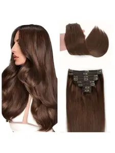 8 Pcs Brazilian Remy Human Hair Clip-In Extensions, Straight #4 Light Brown, Natural Realistic & Shiny, Natural Look, Perfect Blend, Unisex, Easy to Wear, For All Light Hair Colors, Add Volume & Length, No Damage to Hair.
