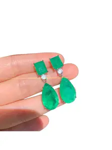 Earrings New Trend Pear-Shaped Imitation Paraiba Earrings Emerald Large Water Drop European and American Exaggerated Drop Earrings for Women