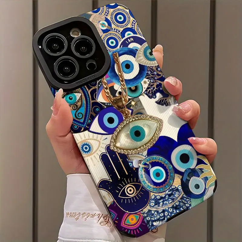 Abstract Hand Evil Eye Design Shockproof Ultra-Thin Protective Phone Case for iPhone 16/15/14/13/12/11/plus/pro Max, Dust-Proof Gift Idea, Casing, Accessories, Smartphone, Cellphone, Protection, Phone Decoration, Protective Shockproof Cover