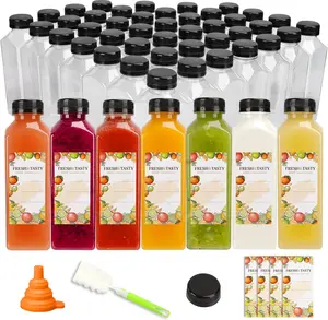 Plastic Dispensing Bottle, 100pcs 16oz Empty Plastic Juice Bottles with Caps, Reusable Clear Bulk Beverage Containers for Juice, Milk and Other Beverages