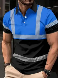 Men's casual autumn and winter workwear printed short-sleeved Polo Style Performance Polo shirt - Contrast color design, collar design, lightweight and breathable, made of durable fabric, suitable for casual daily wear