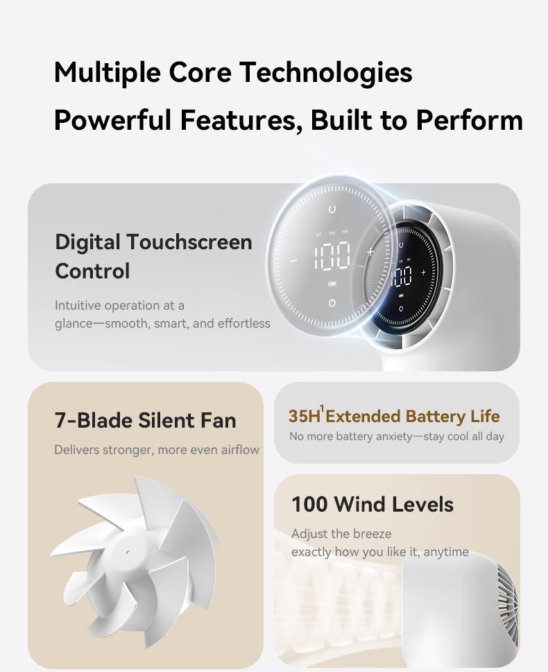 Aecooly Touch Control Desk Fan, 100 Speeds Quiet Bedroom Digital Display 8000mAh 3 Oscillation Angles Battery Powered Small Desktop Table Fan for Bedroom, Bedside, Office, Travel, FathersDayGift