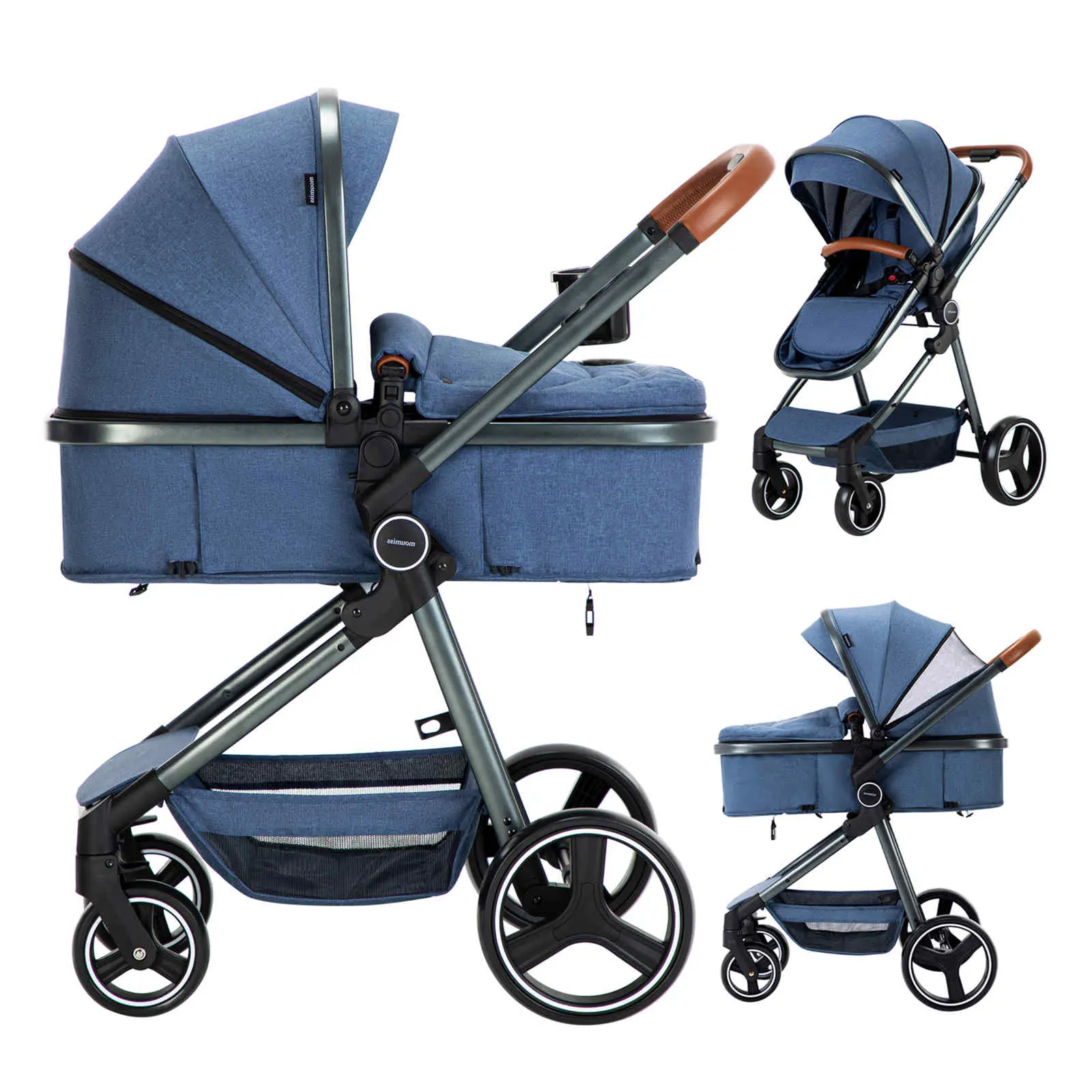 Moumiss Baby Stroller with Cup Holder Cute Convertible Bassinet Stroller for 0-36 Months, One-handed Fold, Compact SIze