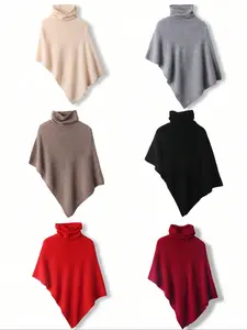 Women's 100% Merino Wool Shawl Collar Wrap, Fashionable Loose Knit Scarf, Versatile Asymmetrical Poncho Cape Outerwear, Trendy Solid Shawl